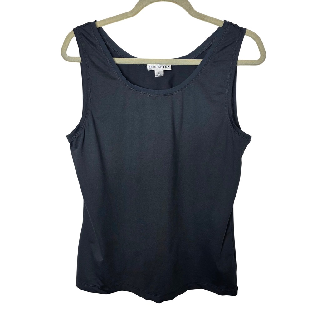 Pendleton Womens Tank Top Large Charcoal Gray Scoop Neck Stretch Nylon Spandex